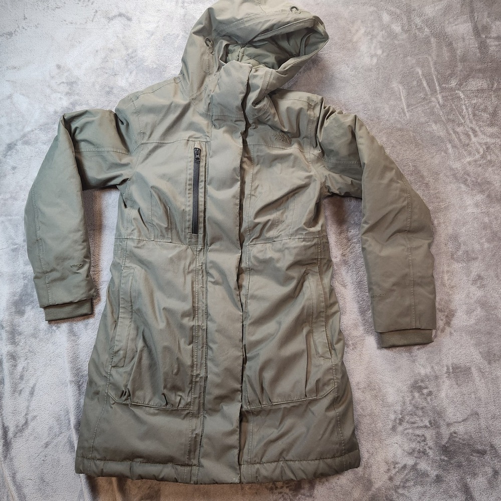 The North Face Parka Womens Small Gray Down Downtown  550 Hood Dryvent Gorpcore